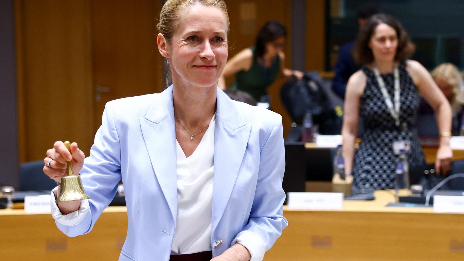 La jefa de la diplomacia europea, Kaja Kallas, en la reunión de este lunes de la Comisión Europea.