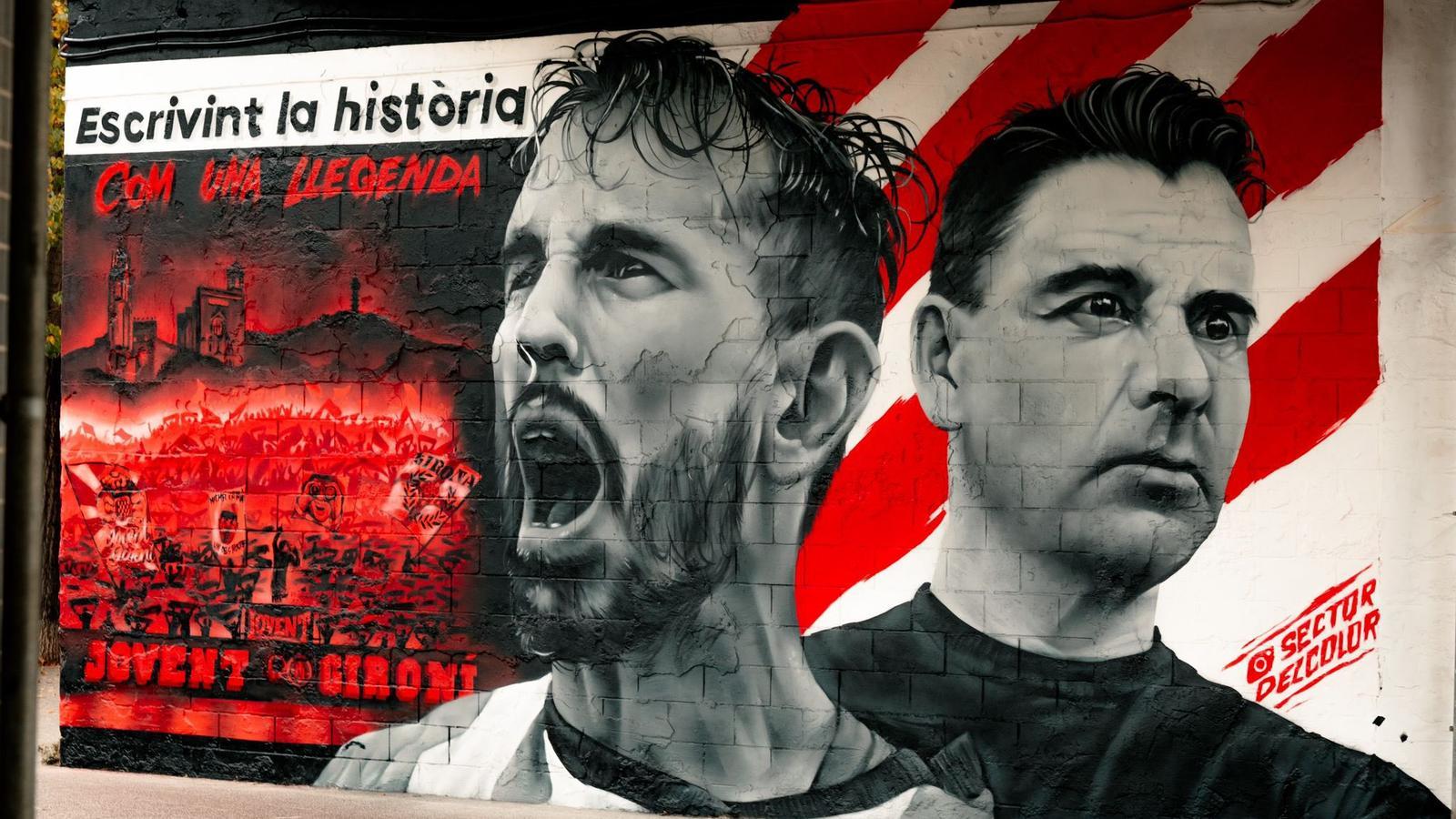 El mural dedicado a Cristhian Stuani y Míchel Sánchez en Girona