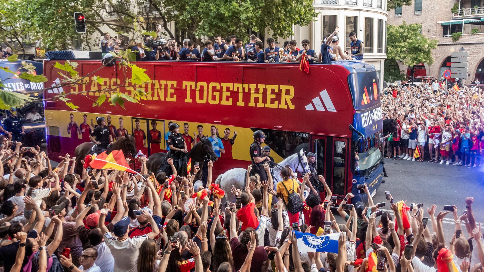 The bus of the Spanish national team players, at one point in the journey