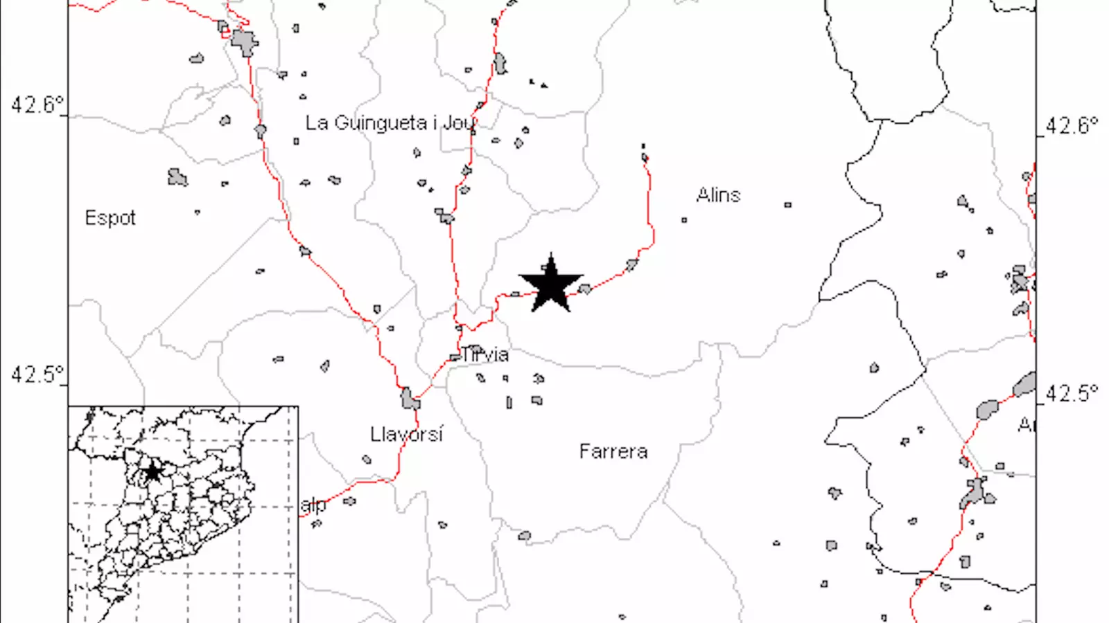 Un sisme de 2,3 graus es fa notar lleugerament al Pallars Sobirà. / ICGC