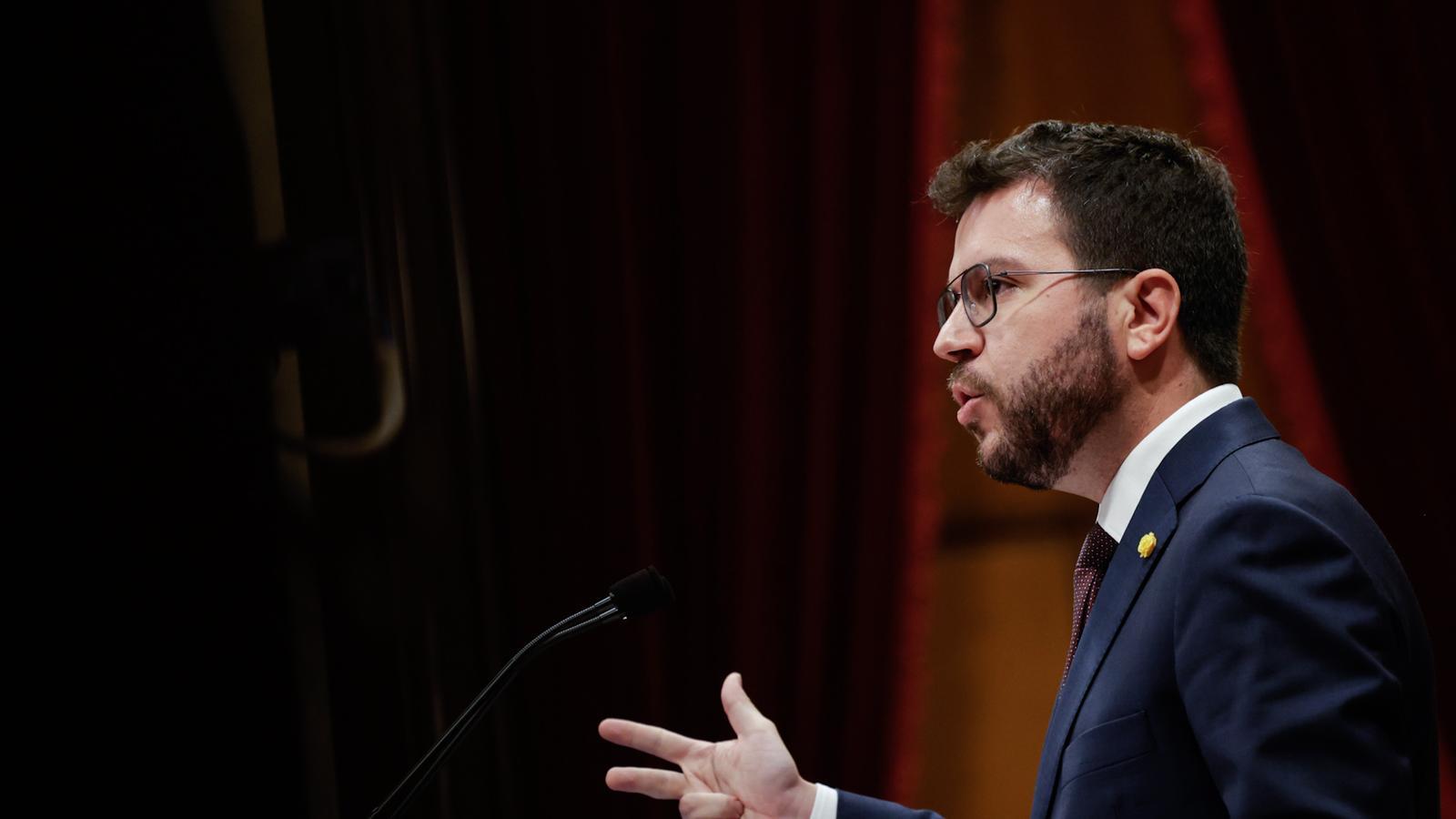 El presidente, Pere Aragonès, durante su intervención