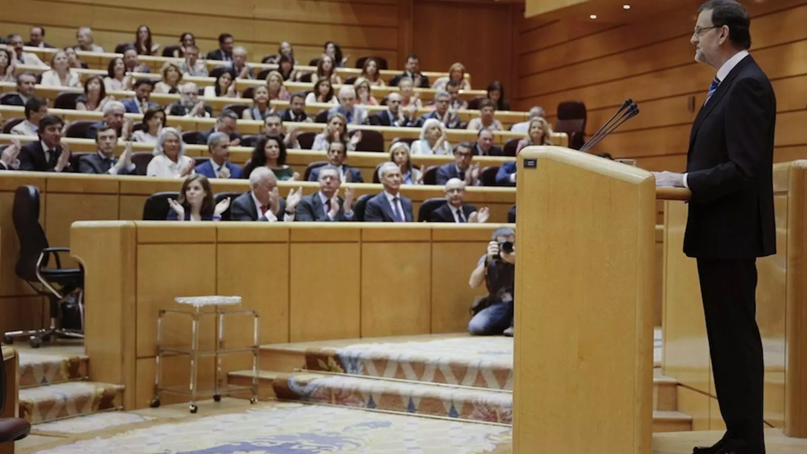El president del govern espanyol, Mariano Rajoy, compareix davant dels diputats del Congrés (a l'edifici del Senat perquè la seu del Congrés està en obres) per parlar del cas Bárcenas / AFP