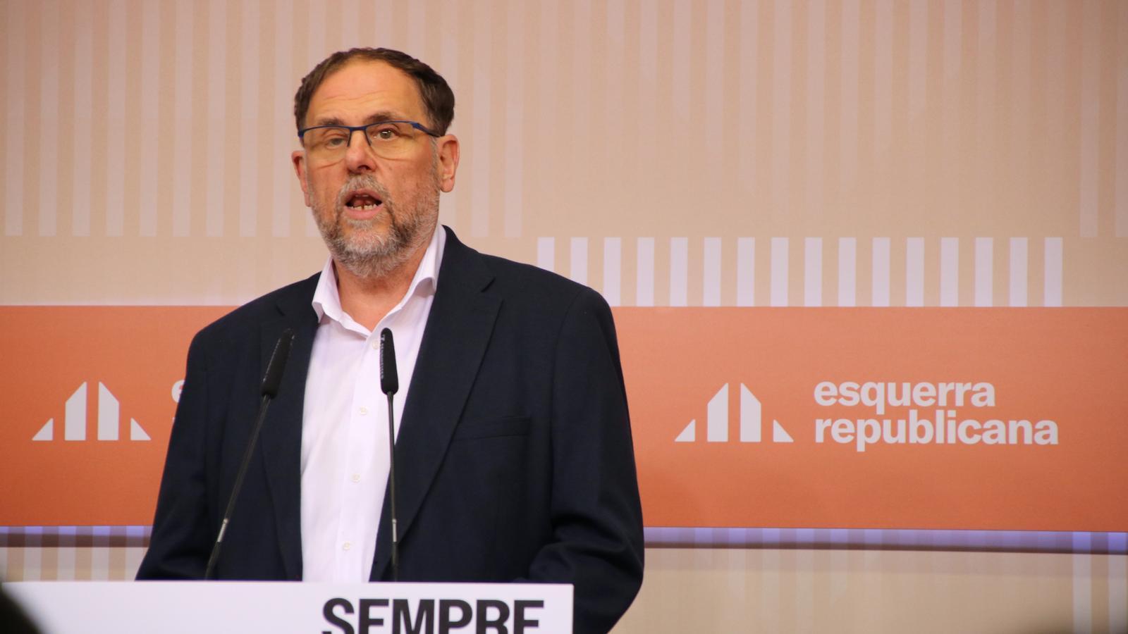 El líder de ERC, Oriol Junqueras, este martes en la sede del partido
