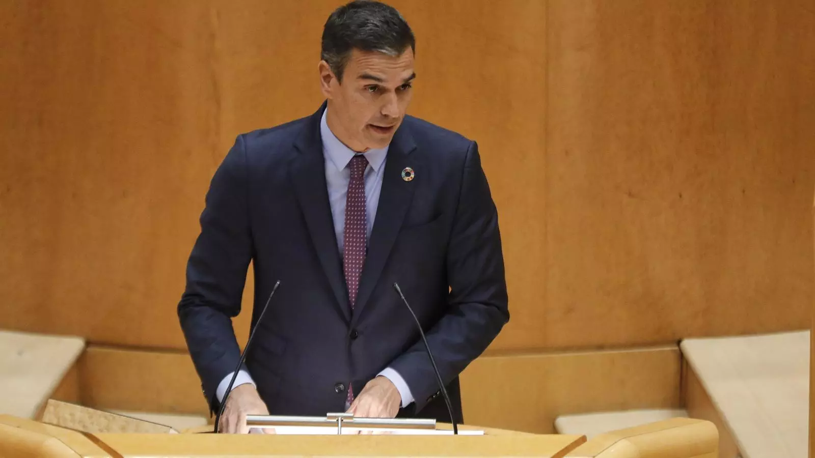 El president del govern espanyol, Pedro Sánchez, en una compareixença al Senat