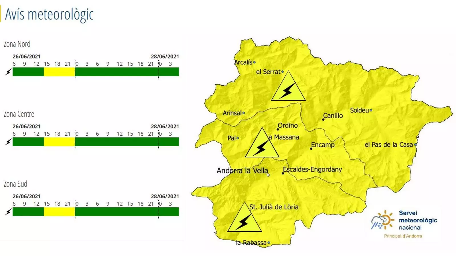 L'avís groc d'aquest dissabte.