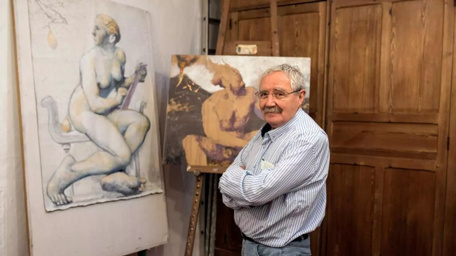 El pintor Matías Quetglas, a l'estudi de ca seva, a Ciutadella.
