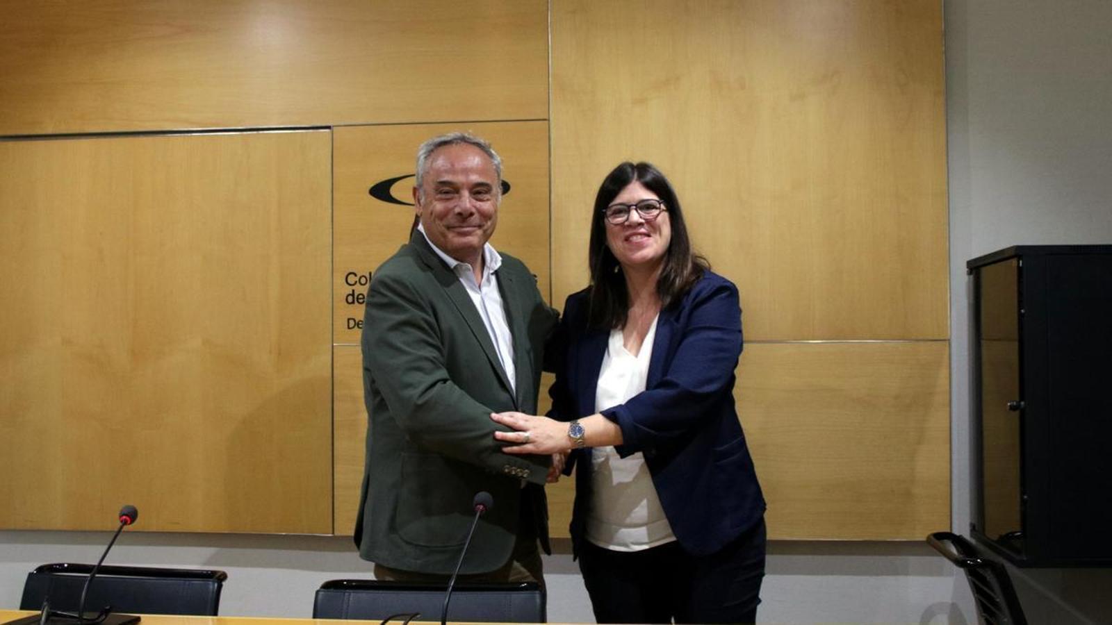 Gemma Geis y Carles Ribas, en la presentación de la coalición entre Junts y el PNC en Girona.