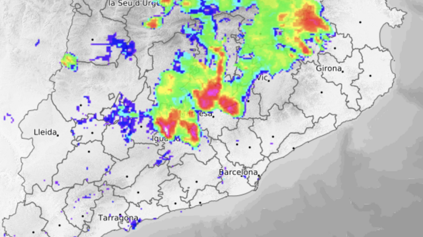 Imagen del radar meteorológico de lluvia.