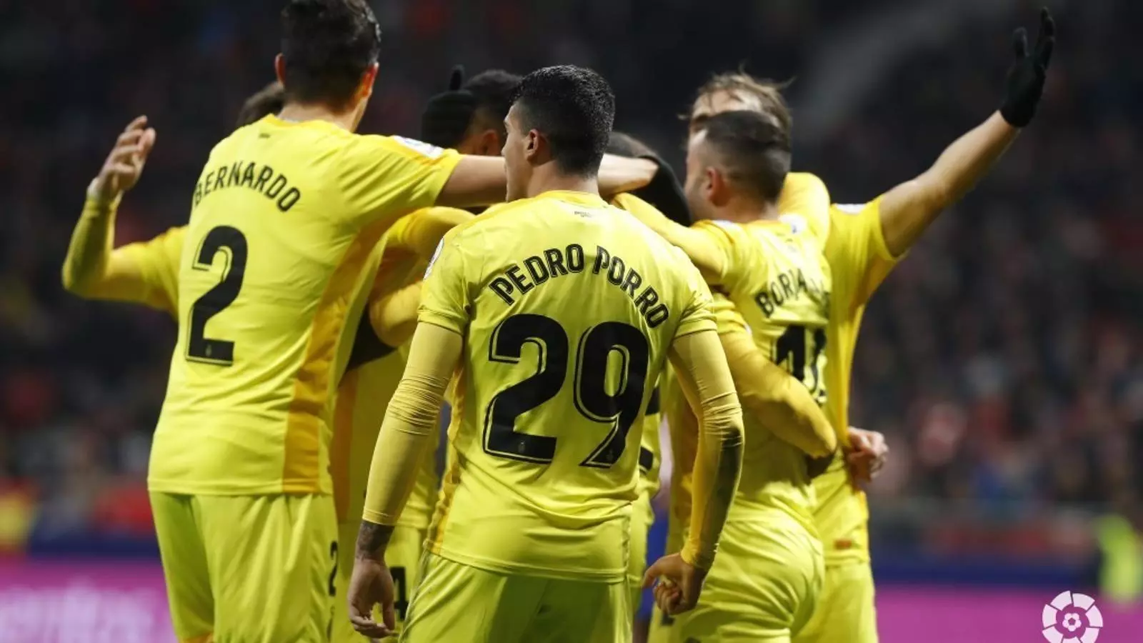 El Girona celebra el 3-3 al Wanda Metropolitano