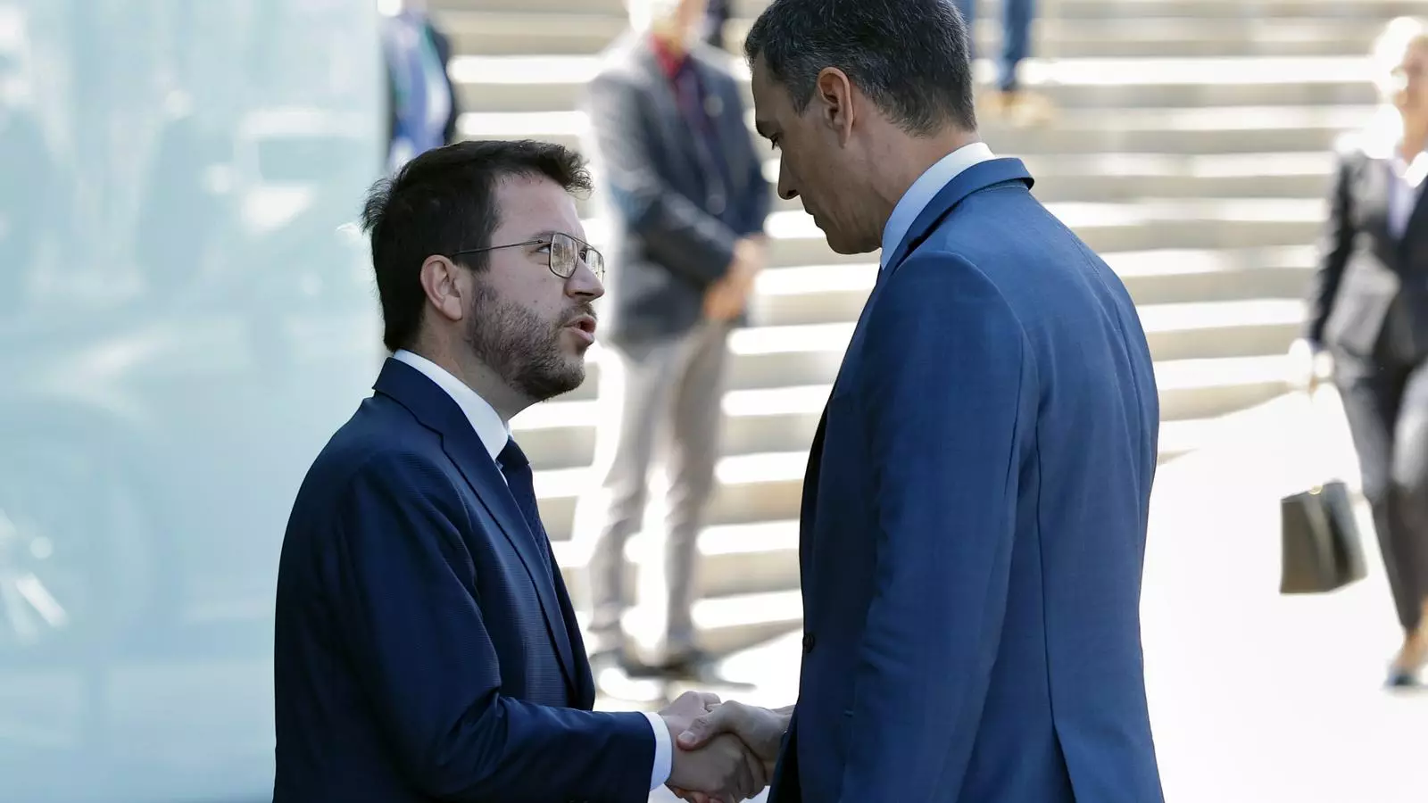 El President de la Generalitat Pere Aragones amb el President del govern espanyol Pedro Sanchez
