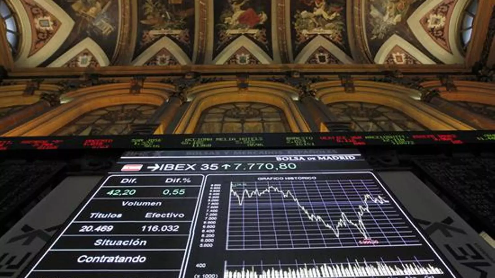 Interior de la borsa de Madrid durant la jornada de dimarts