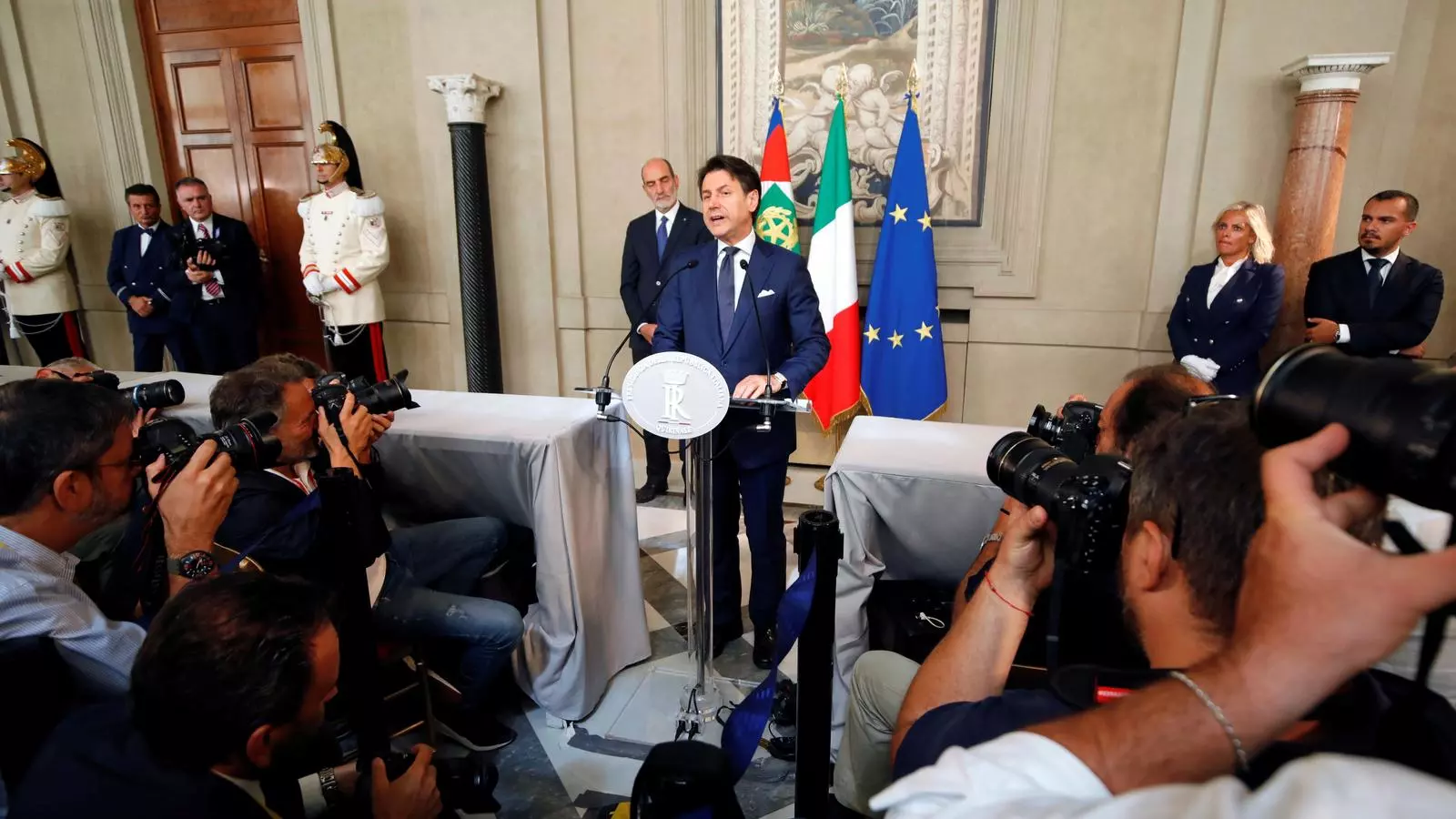 Giuseppe Conte aquest dijous durant la seva visita a la seu presidencial.