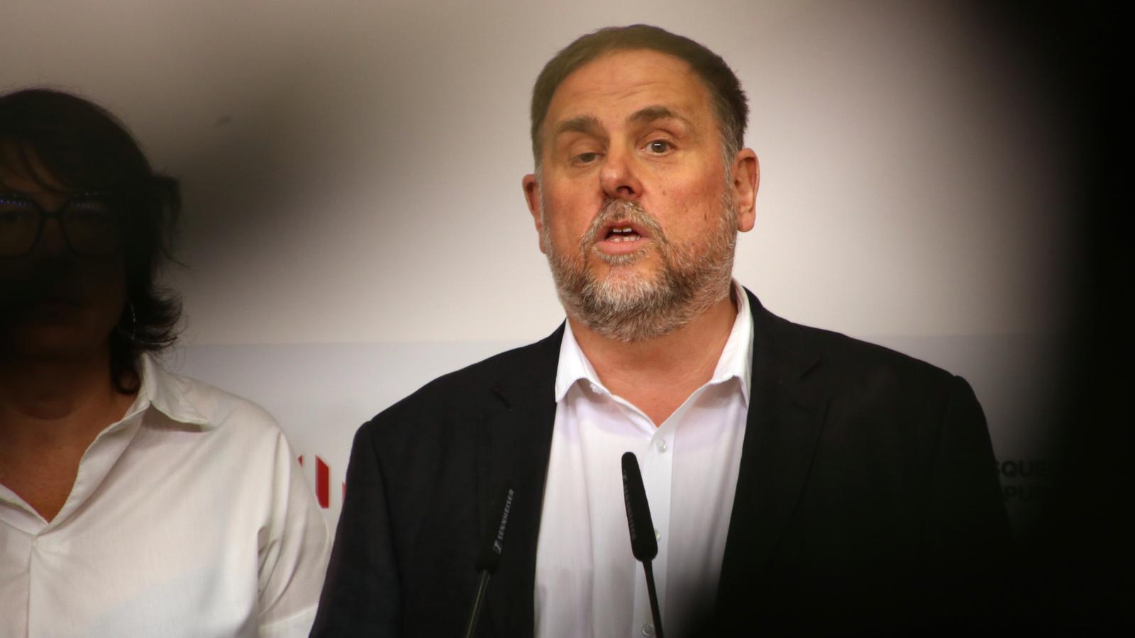 Oriol Junqueras at a press conference.
