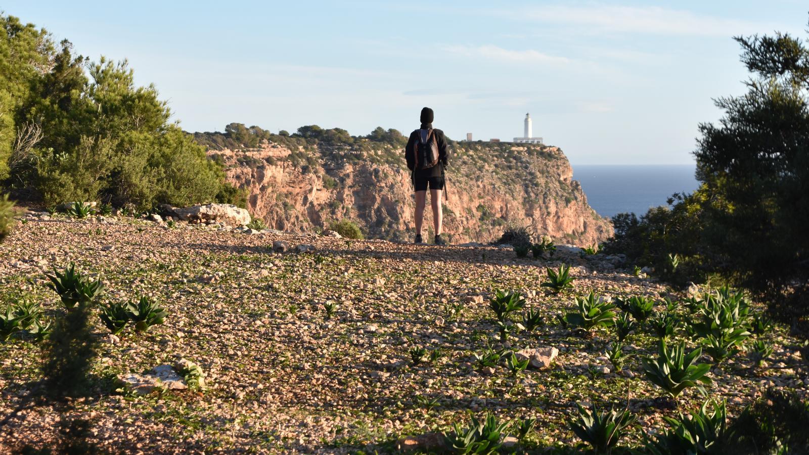 Vista del far de la Mola des dels penya-segats de la punta Roja, frontera litoral del llevant de Formentera.