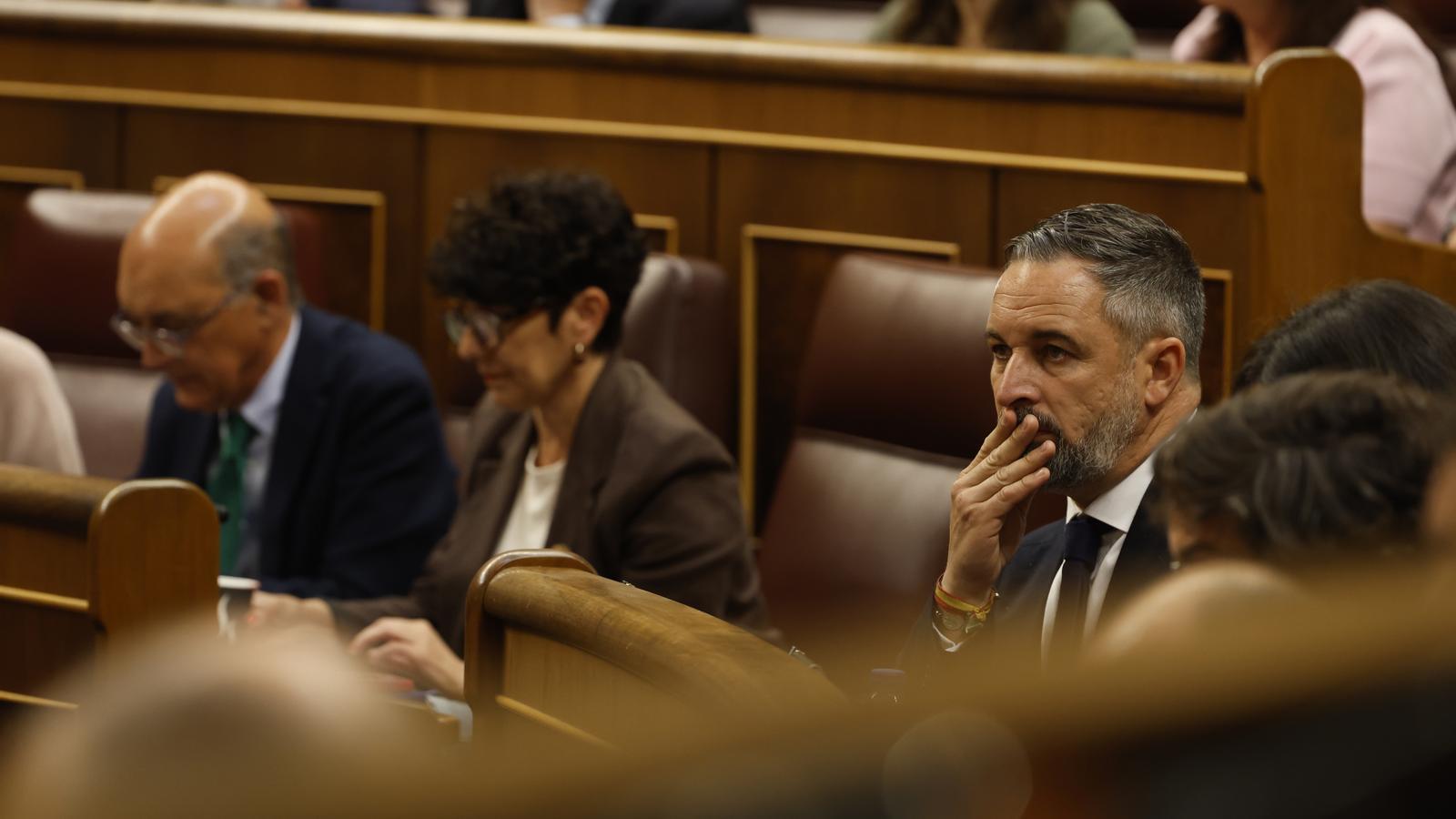 The leader of Vox, Santiago Abascal, during the control session in Congress last Wednesday.