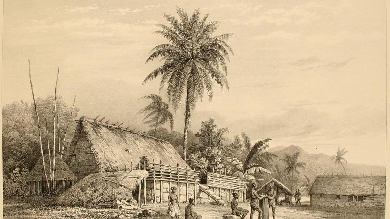 An illustration of the island of Nuka Hiva, setting of Herman Melville's 'Typee', by Louis Le Breton