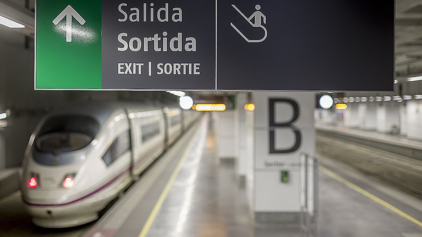 A high-speed train stopped at Girona station. EU spending oversight on high-speed rail is harsh on Spain.