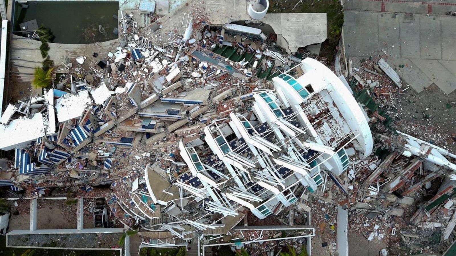 Aerial view of a building collapsed by the double earthquake in La Guaira, Venezuela.