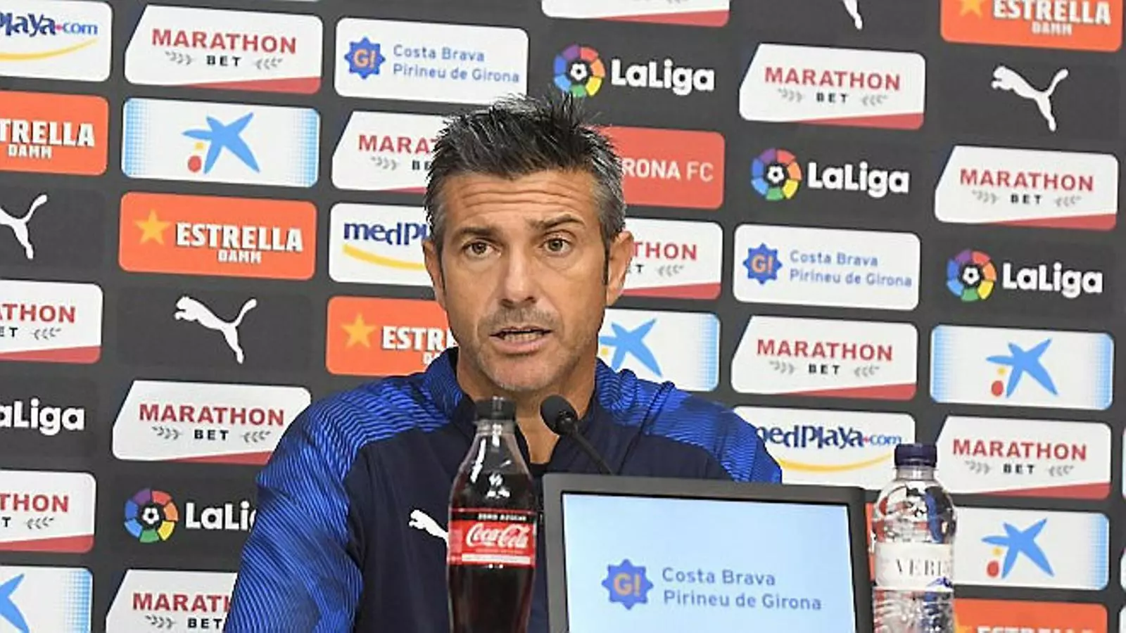 L’entrenador del Girona, Pep Lluís Martí, en roda de premsa.