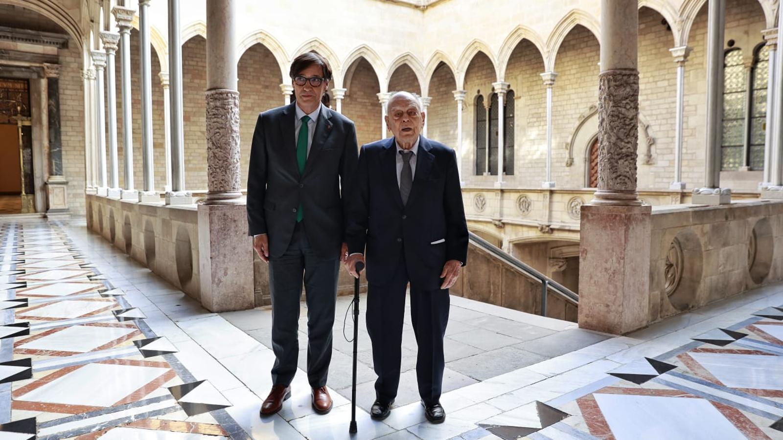 Salvador Illa and Jordi Pujol at the Palau de la Generalitat this Tuesday