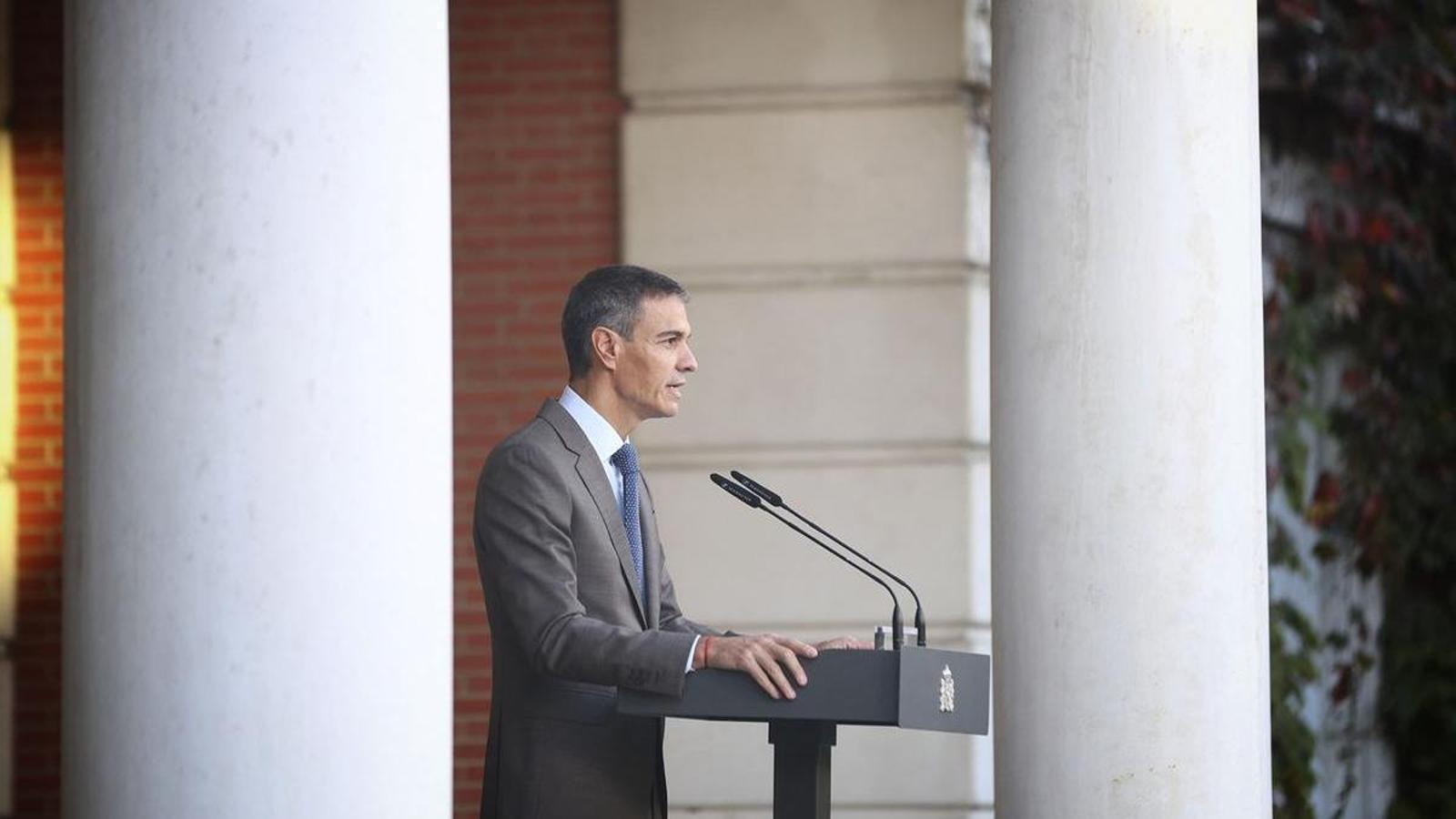 Pedro Sánchez el lunes en la Moncloa durante el anuncio de elecciones generales anticipadas para el 29 de noviembre.