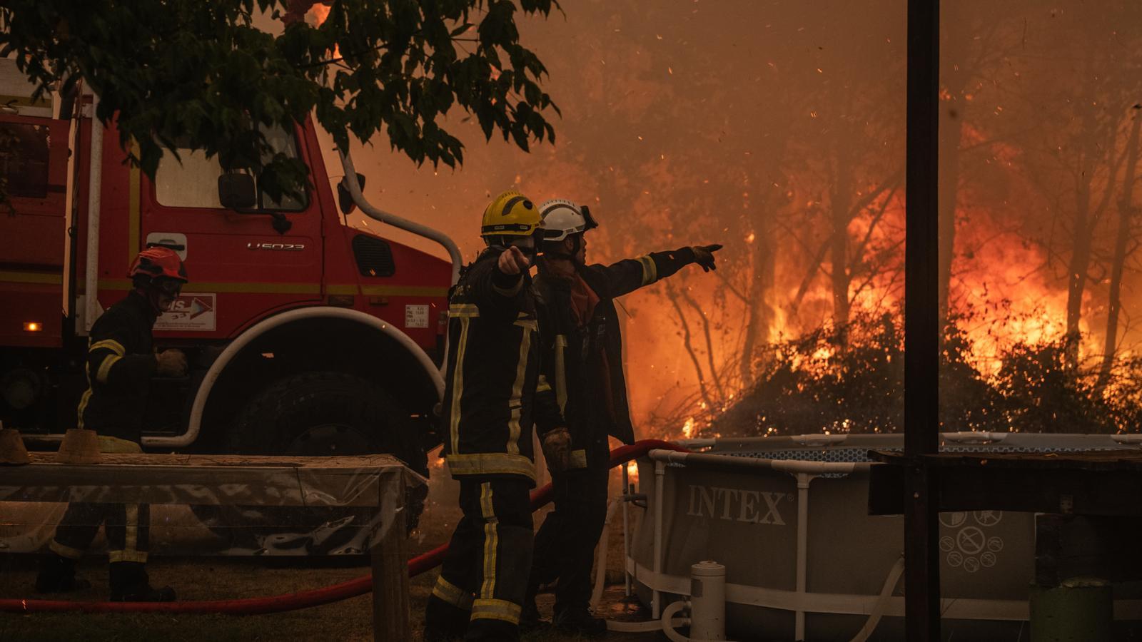 Firefighters working to combat fires in France.