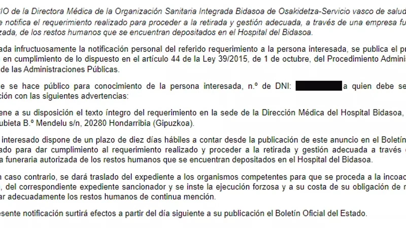 Publicació al Butlletí Oficial del País Basc.