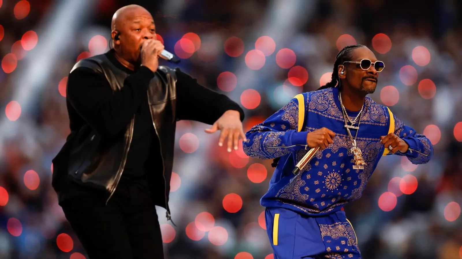 El rapero Dr. DRE y, a su izquierda, Snoop Dog